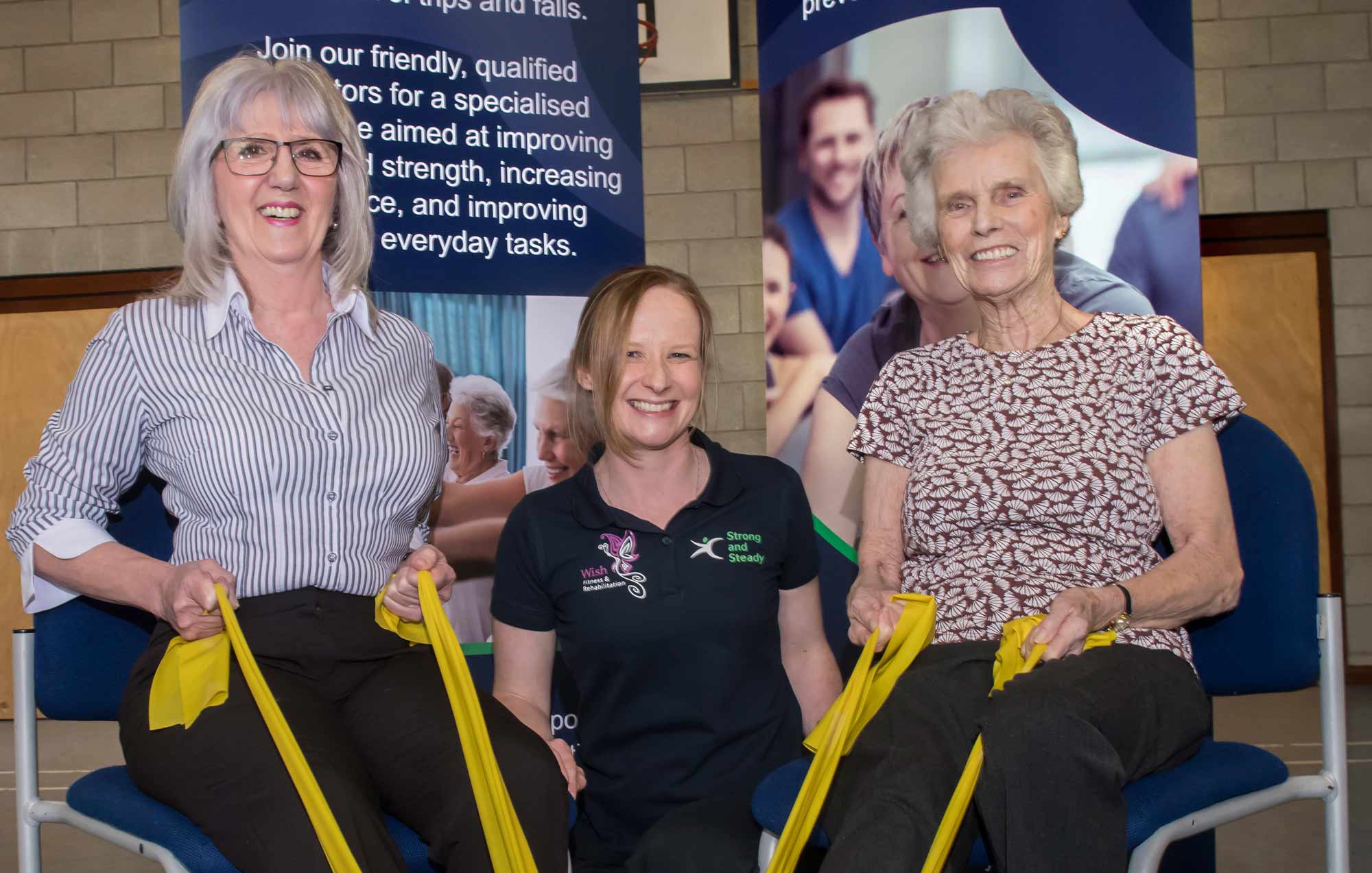Cllr Caroline Dickinson with instructor Vicki Iwanuschak and group member Margaret Gibson at the launch of the Strong and Steady pilot in Harrogate earlier this year
