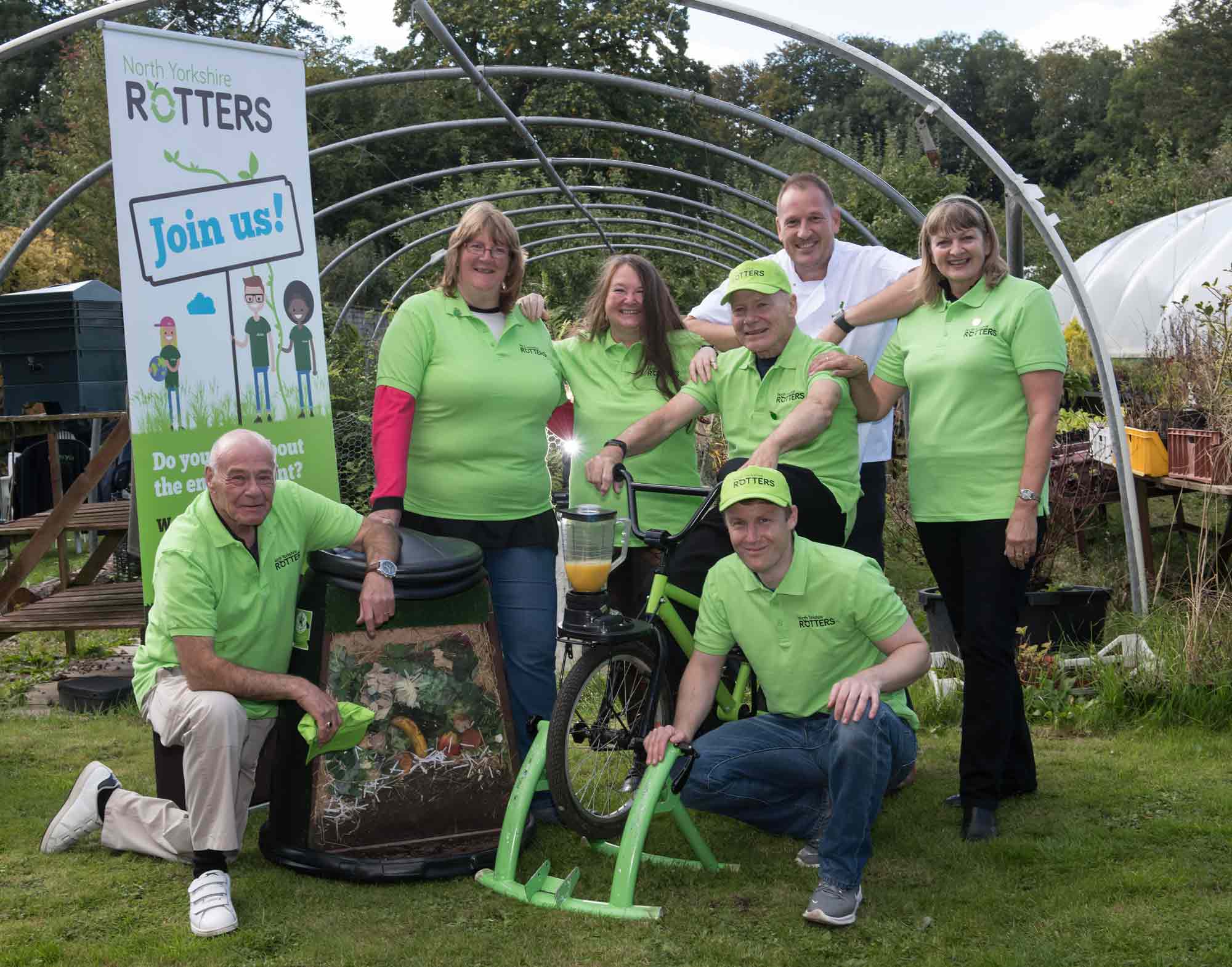Rotters volunteers with some of the tools that help them to spread the message about home composting, recycling, reusing and reducing waste