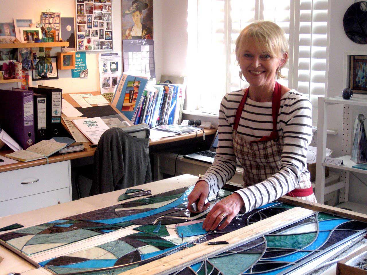 Caryl Hallett, who works in stained glass – her studio is in Starbeck - is exhibiting at made for Giving