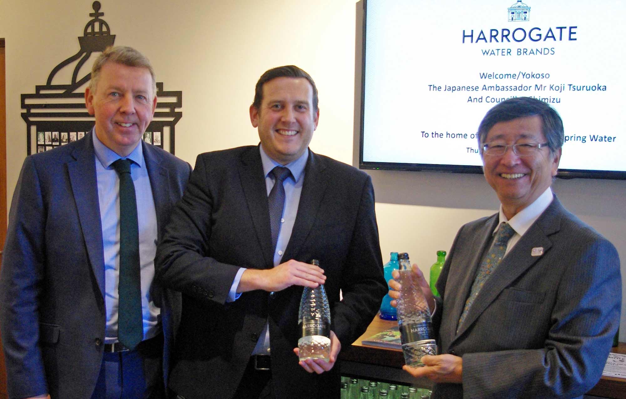 Rob Pickering, left, and Greg Hatton, with Japan's ambassador to the UK Mr Koji Tsuruoka