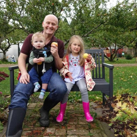 An Apple A Day! Andrew Marson with his children Elliot and Josie