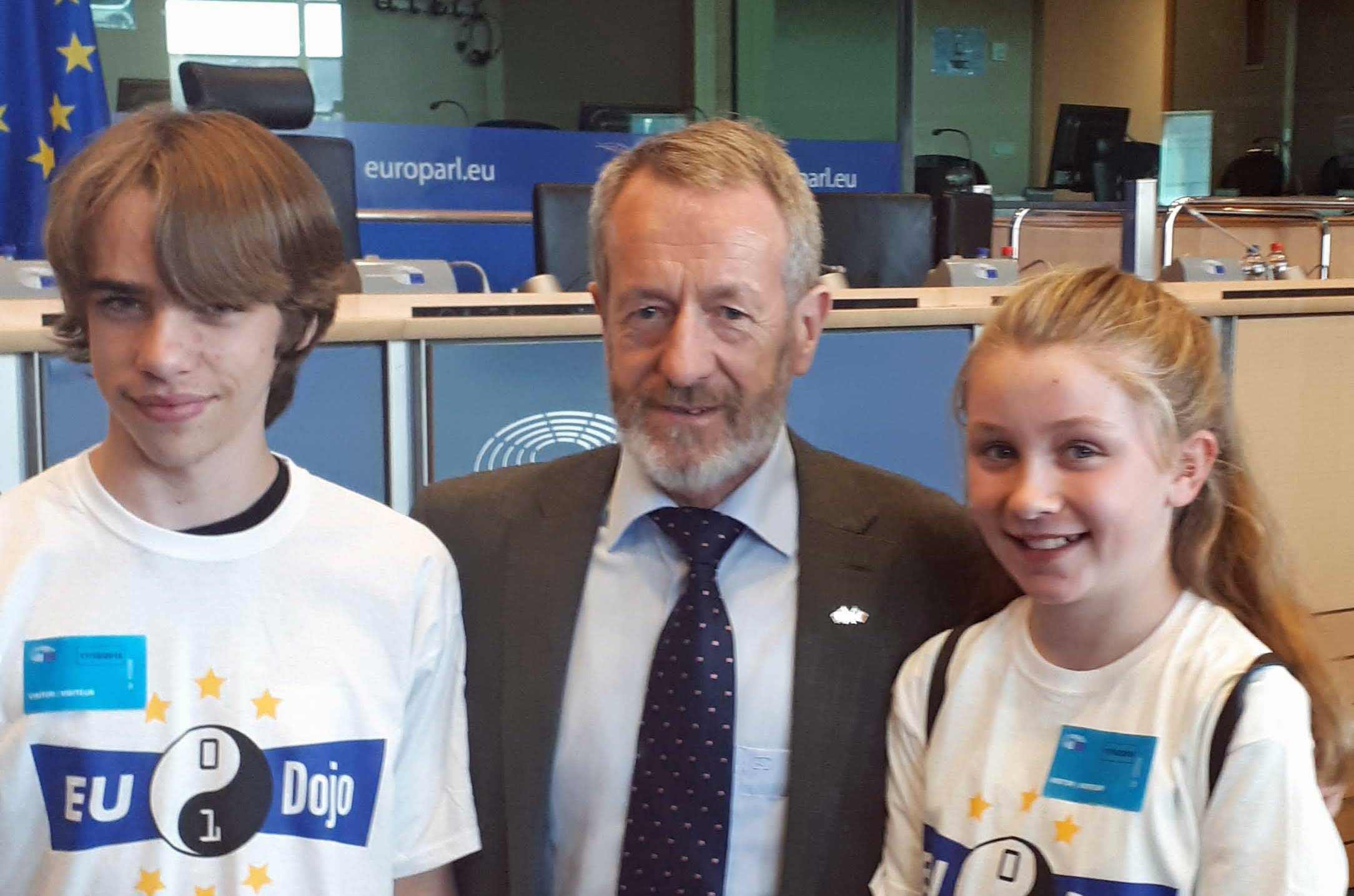 Edward Green, Orla Mcpartland and EUDojo 2018 host Sean Kelly MEP