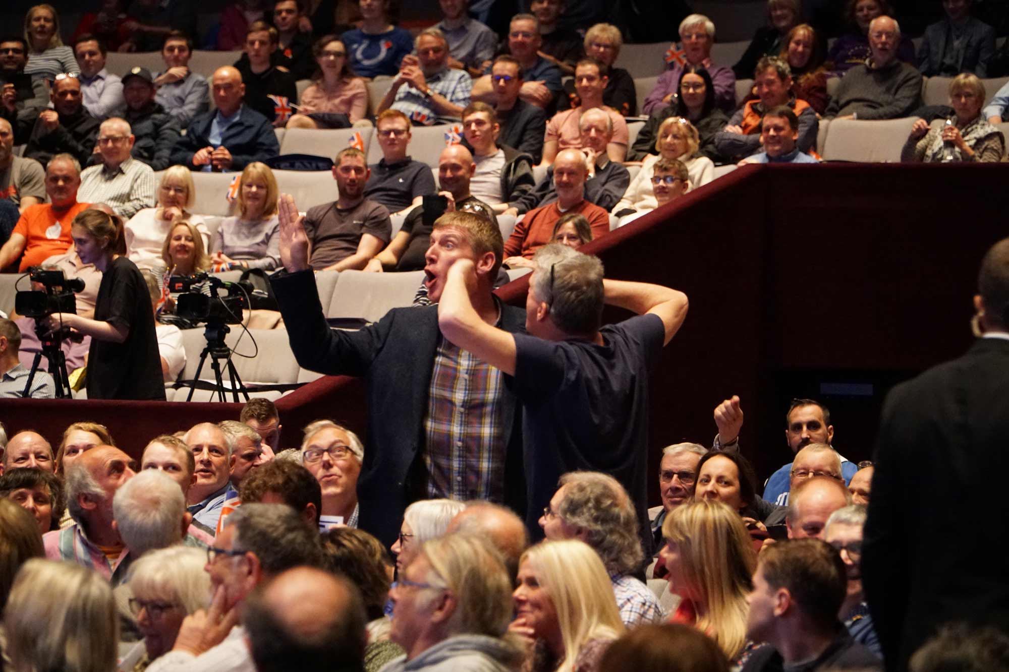 There was a small protest outside the HCC, against those entering the hall and one person was escorted from the hall for disrupting Farage's speach.