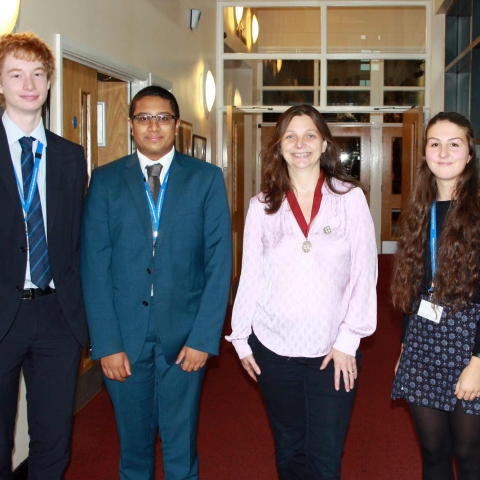 left to right – Year 12 students; Jamie Downs, Adam Merchant, Ash Arthur, Alumnus; Amanda Boag and Year 12 students; Holly Jennings and Ella Holbrook