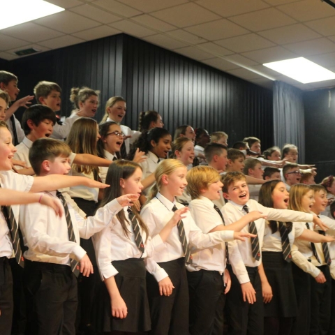 The massed Year 7 choir perform at Rossett School’s annual showcase of musical talent