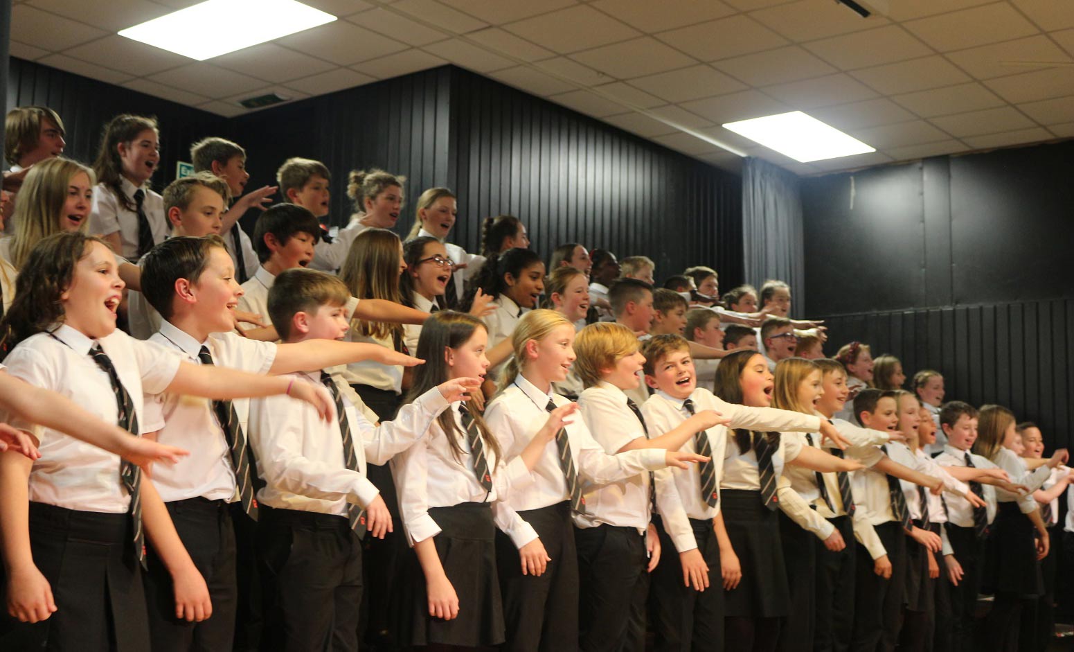 The massed Year 7 choir perform at Rossett School’s annual showcase of musical talent
