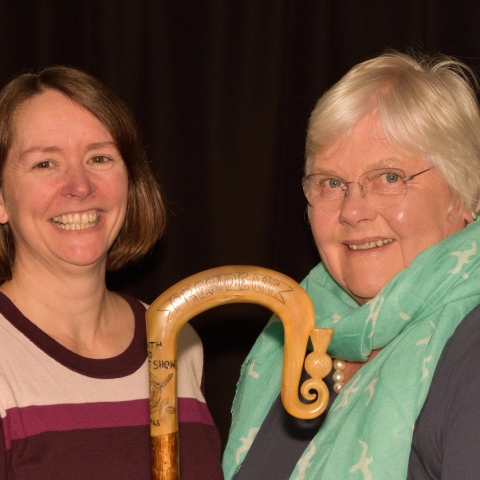 Dee Alton, right, receives the Tockwith Show President's Crook from outgoing president Fiona Harris