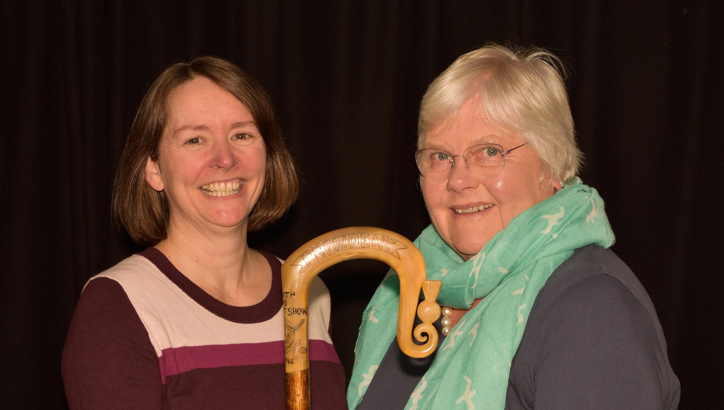 Dee Alton, right, receives the Tockwith Show President's Crook from outgoing president Fiona Harris