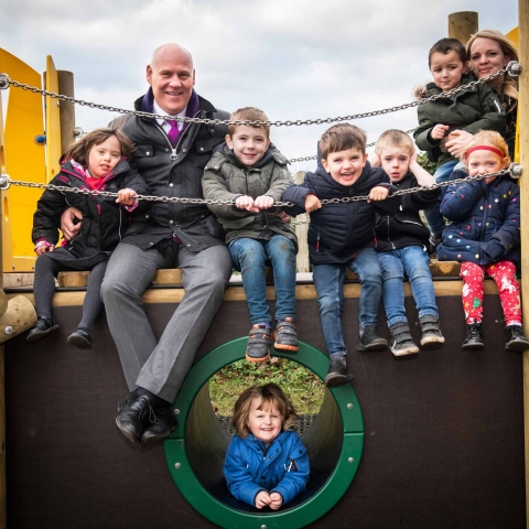 Jonathan Tearle, headteacher of Mowbray School, with some of his pupils