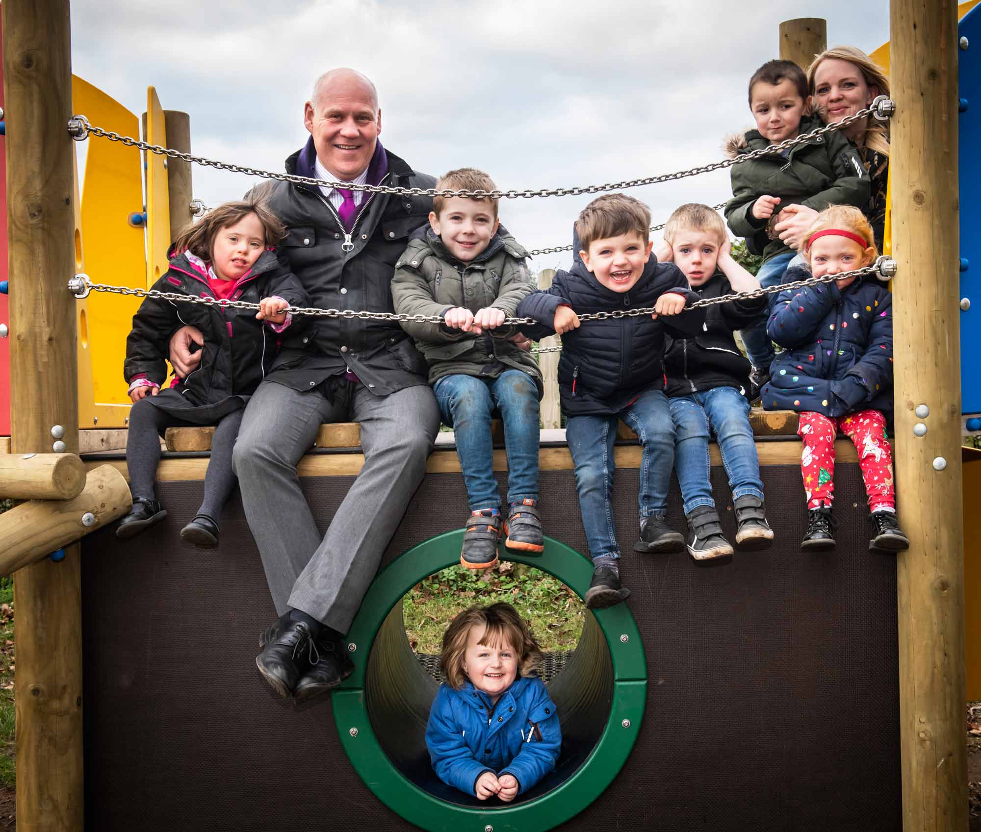 Jonathan Tearle, headteacher of Mowbray School, with some of his pupils