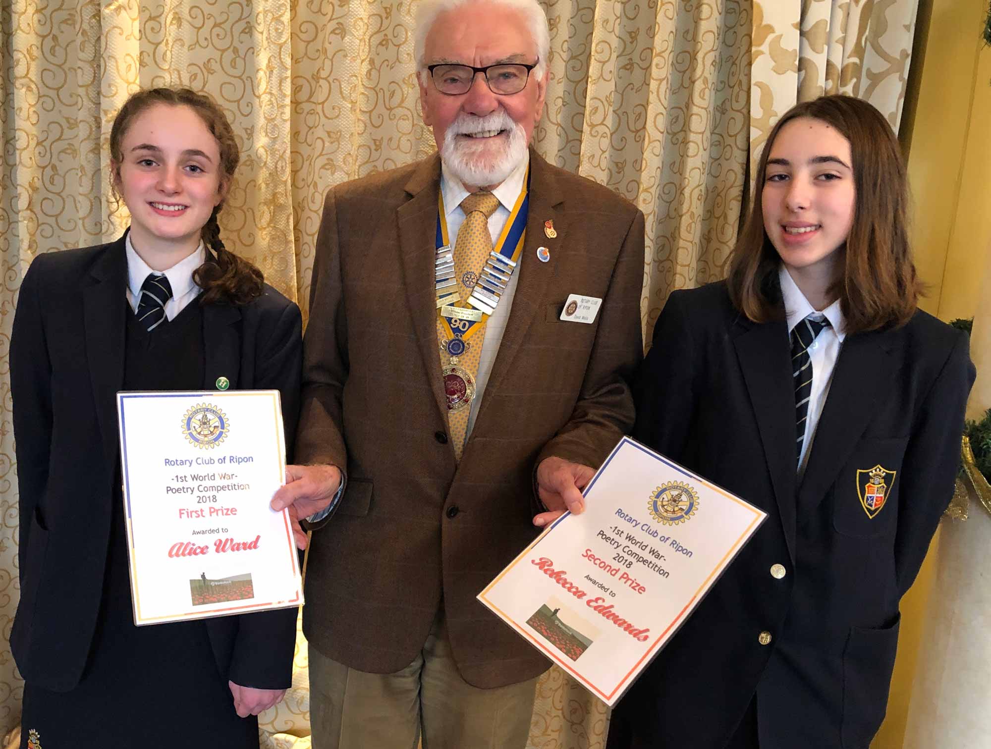 Alice, left, and Rebecca, right, with David Wells