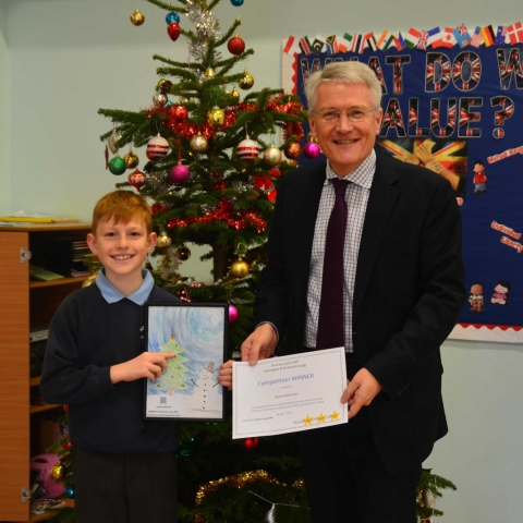 Harrogate and Knaresborough MP, Andrew Jones, will be using a design created by James Atkinson – a pupil at Rossett Acre Primary School in Harrogate – for his Christmas e-card