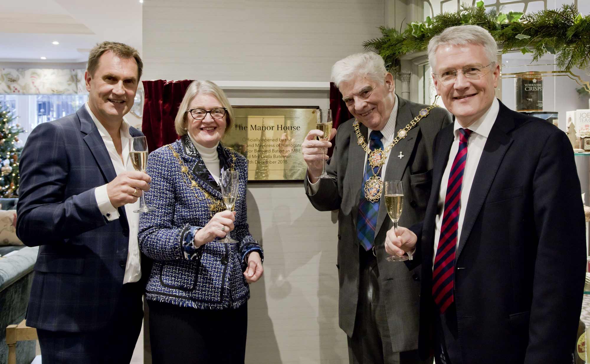 The official opening of The Manor House Harrogate was performed by the Mayor and Mayoress of Harrogate, Councillor Bernard Bateman MBE and Mrs Linda Bateman, on Friday 7 December. The £15m care home on Cornwall Road, part of the Duchy Estate, is the latest to be developed and operated by luxury care group Hadrian Healthcare. Ian Watson, chairman of Hadrian Healthcare is pictured left with the Mayor and Mayoress of Harrogate, and Andrew Jones MP for Harrogate and Knaresborough