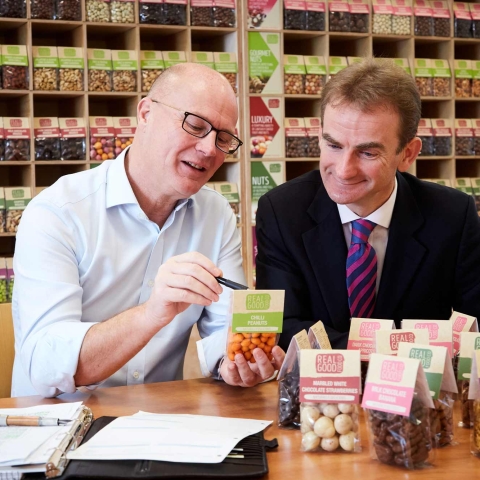 HEALTHY GROWTH: Pictured (L to R) in Bon Bon’s new unit at 6, Ash Way, Thorp Arch Estate, are Bon Bon’s general manager, Mark Rowntree and Wharfedale Property Management director, Tim Munns