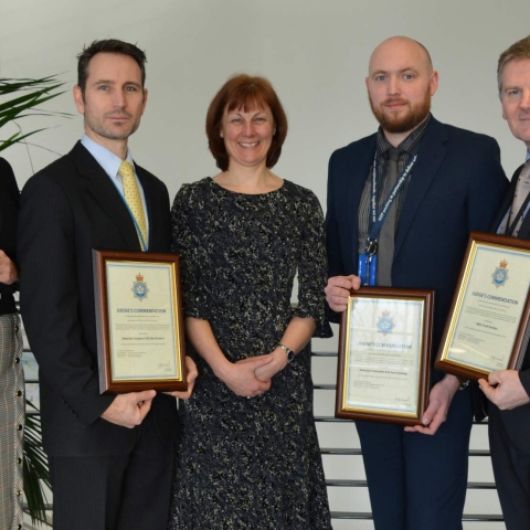 Detective Sergeant Alan Browne, Detective Constables Victoria Lawson and Sam Harding, and Police Staff Investigator, Frank Penders, were presented with their commendation by Chief Constable Lisa Winward at Harrogate police station on 15 January 2019