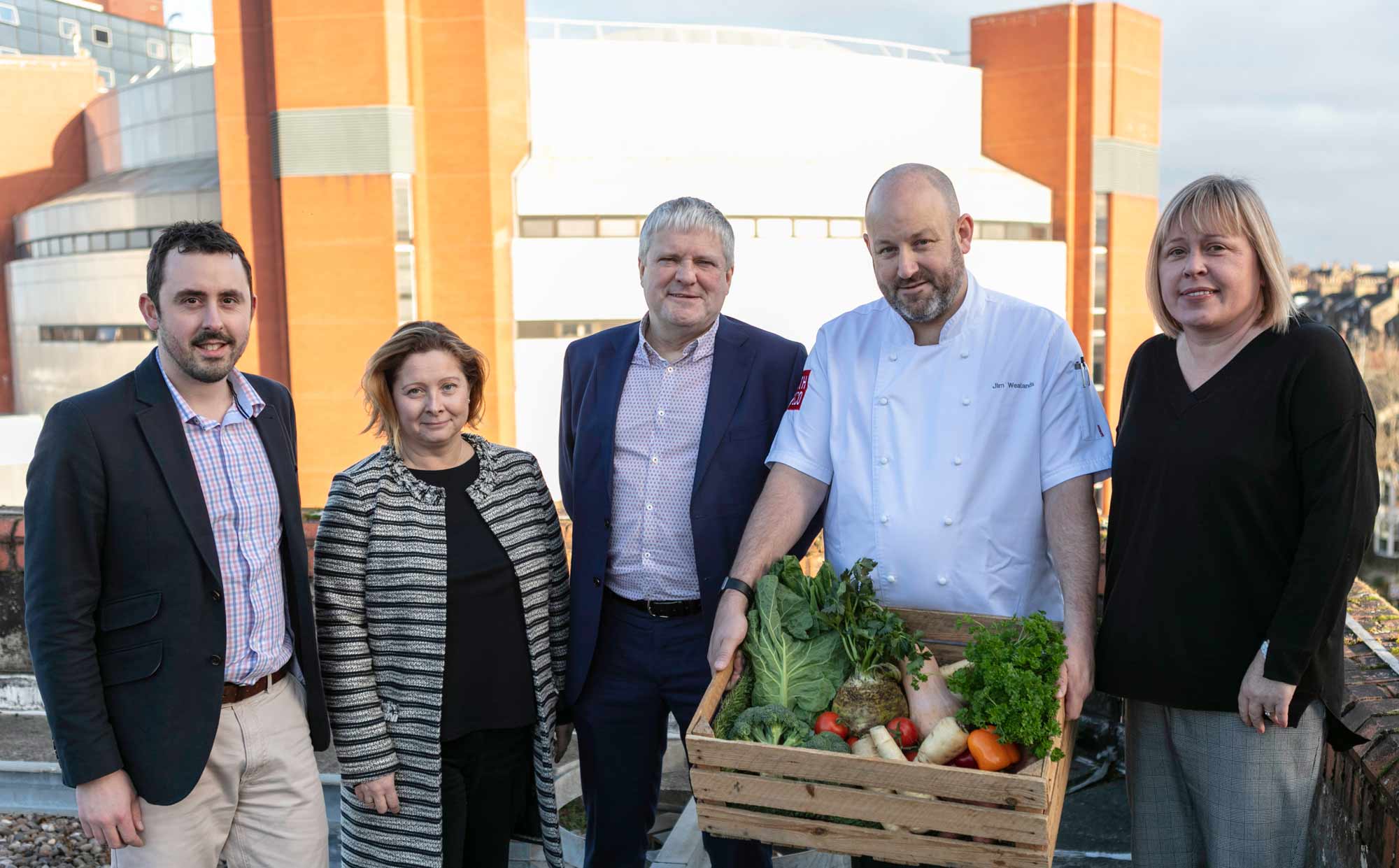 Tom Lloyd, CH&CO Commercial Operations Manager, North; Dawn Milne, CH&CO Head of Project Management Office; Simon Kent, Director of Harrogate Convention Centre; Jim Wealands, Group Food Development Director; Claire Trott, Commercial Manager at Harrogate Convention Centre