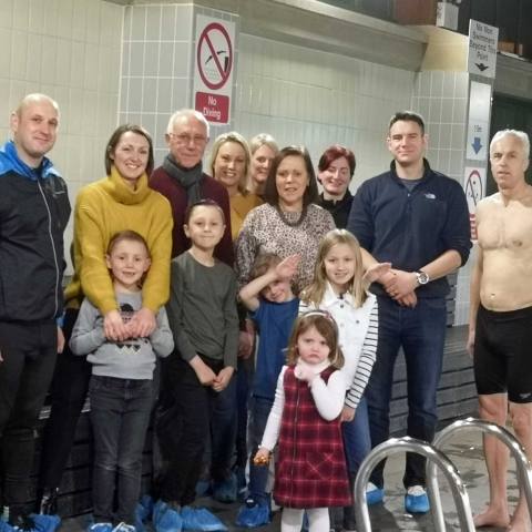 Paul with PC Bramma’s family and friends at the end of the swim