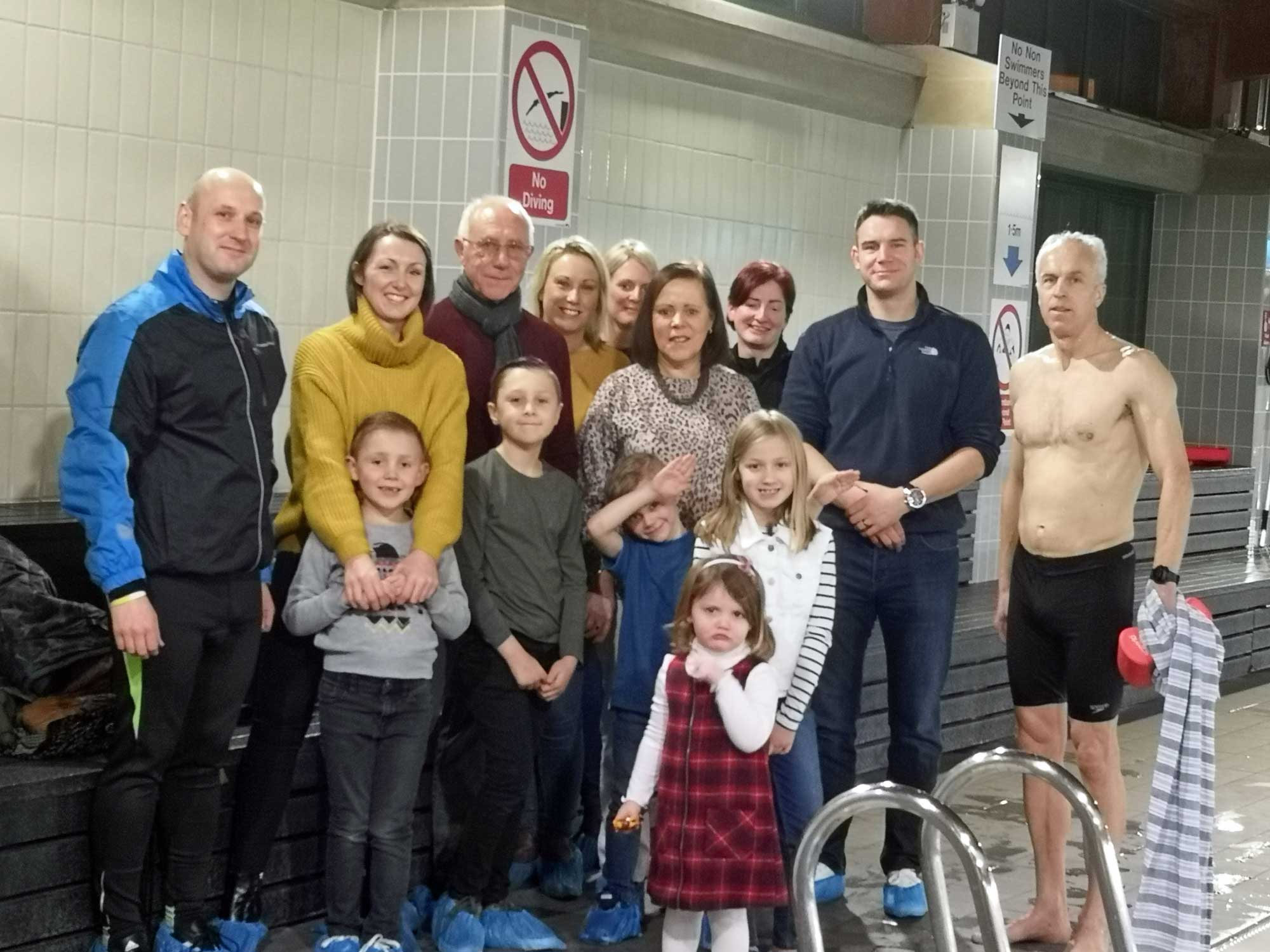 Paul with PC Bramma’s family and friends at the end of the swim