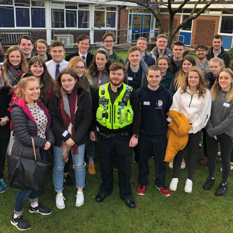 Some of the 40-plus students who returned to their old school; talking with current students in the sixth form centre; Alice and Dominic; Ben, left, and Ryan, right