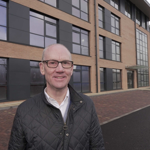 Chris Bentley, the owner and operator of Hornbeam Park Developments, in front of the Matrix, their latest development
