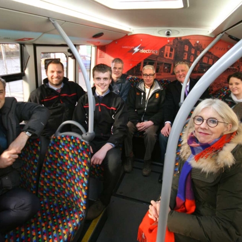 L-R: Julian Smith MP, Alan French (Harrogate Bus Company), Andy Turnbull (Harrogate Bus Company), Paul Chattwood (Dales & Bowland Bus Company), Roy Phillips (National Trust), Keith Tordoff MBE (Nidderdale Chamber of Trade), Helen McDermott (National Trust), Tim Ledbetter (Nidderdale Chamber of Trade), Frances Atkins (Yorke Arms)