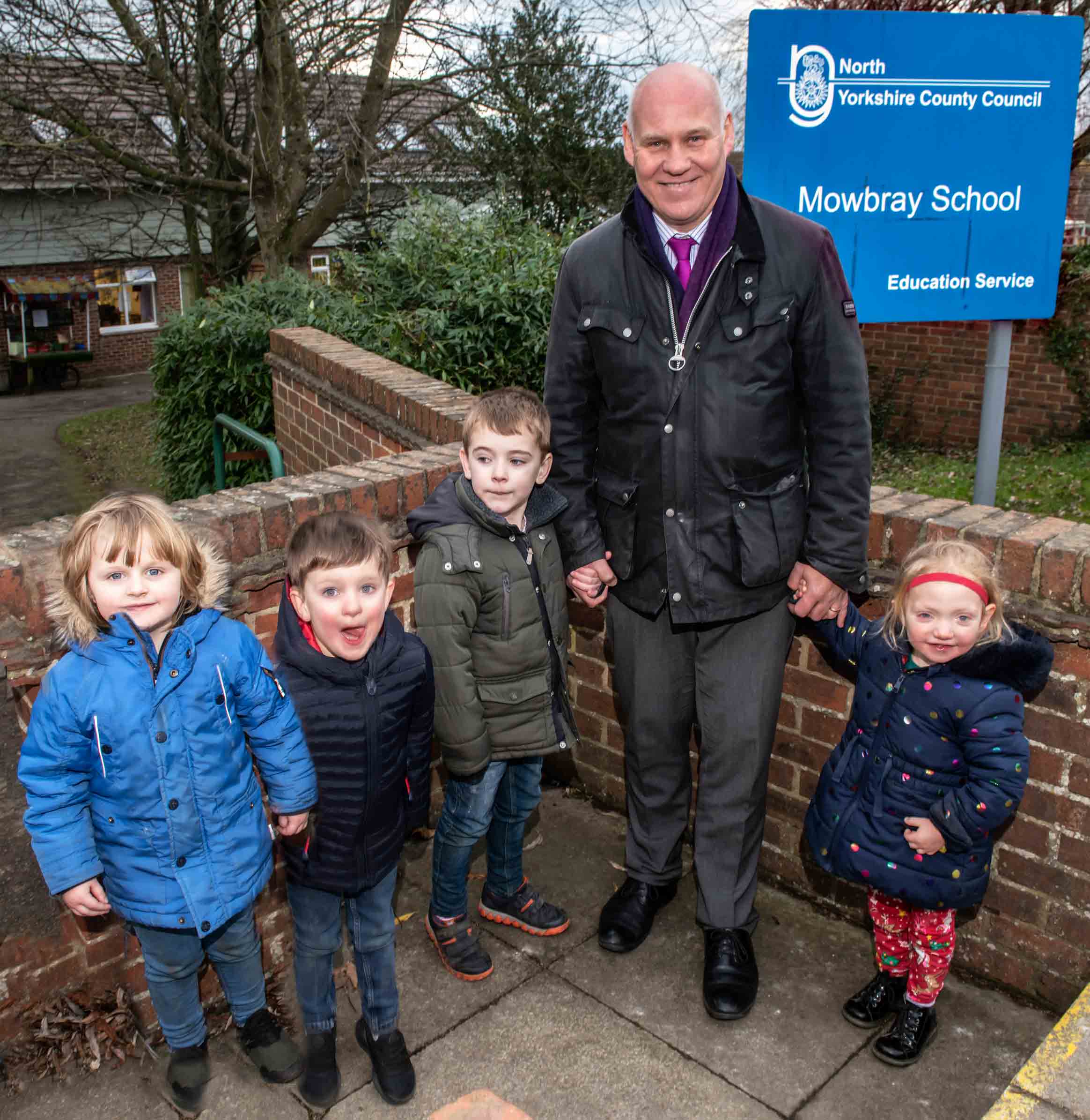 Jonathan Tearle, headteacher of Mowbray School with pupils