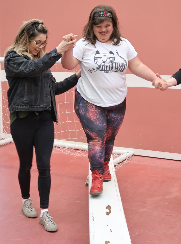 Kaitlin McNulty gets her balance with help from Chloe Lynskey