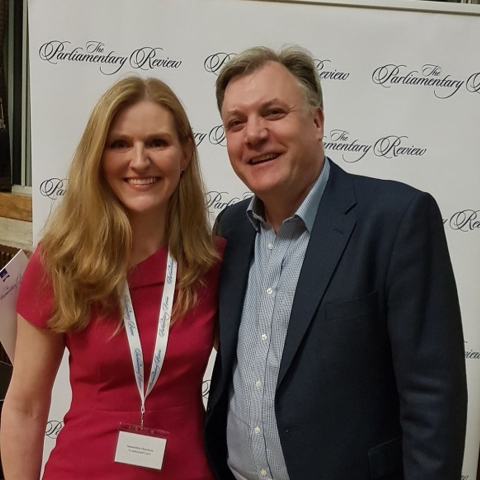Continued Care’s director Samantha Harrison with former Labour MP Ed Balls at the gala reception for The Parliamentary Review