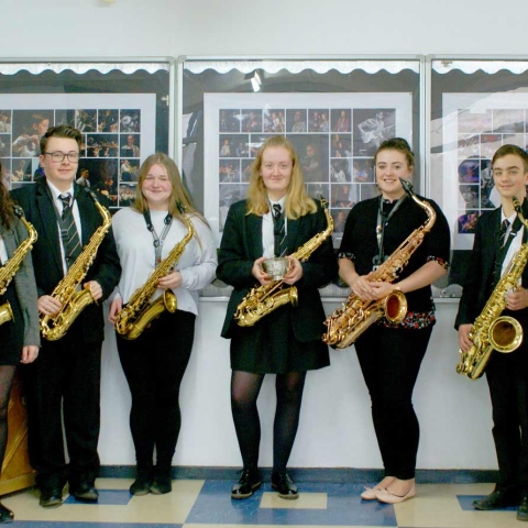 Rossett School’s ‘Saxophonix’ group, who were winners at the Harrogate Competitive Festival for Music, Speech and Drama