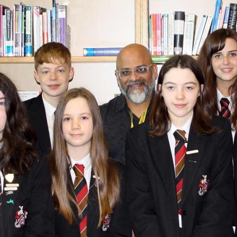 Front row, left to right: Dr Compton, Hannah Rowe, Mariella Ploix, Holly Brayshay, Lucy Kilner, Sophie WattsBack row, left to right: Amelie Davies, Caitlin Daly, Oscar Dunn, Dr Hussain, Harriet Longley, Mrs Smith