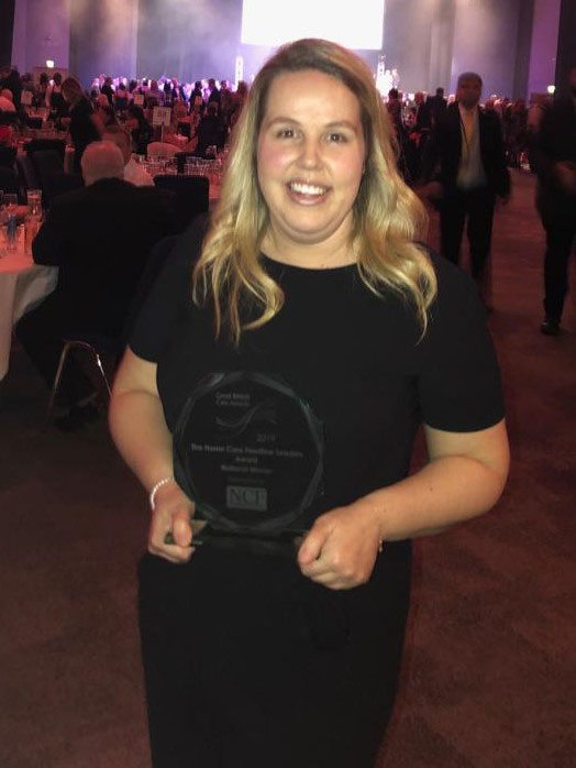 Tanya Lowe from Continued Care with her accolade from the Great British Care Awards