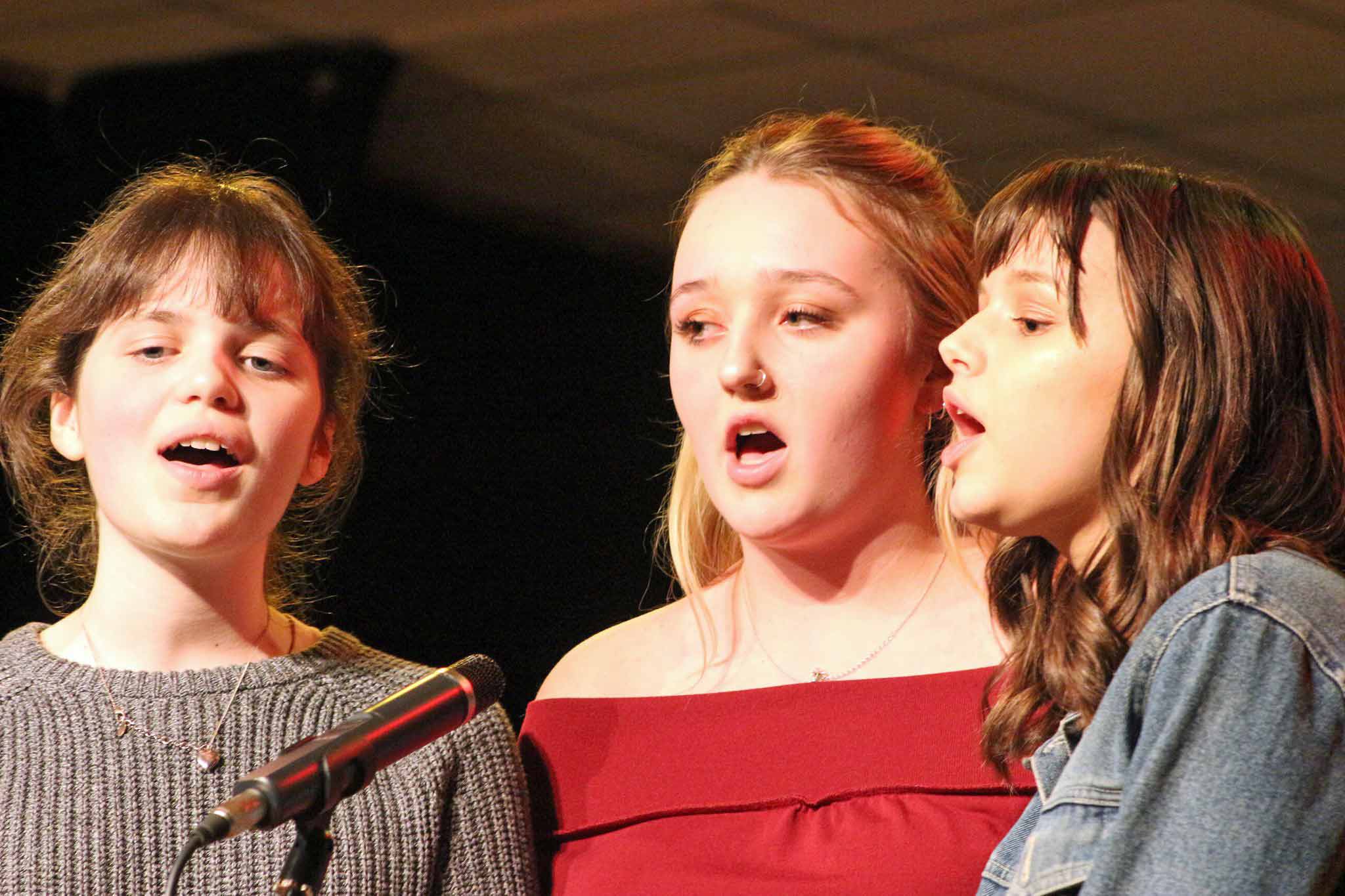 Pictured from left performing at the Acoustic Night are Holly Higlett, Beth Wilson and Sophie Westwood