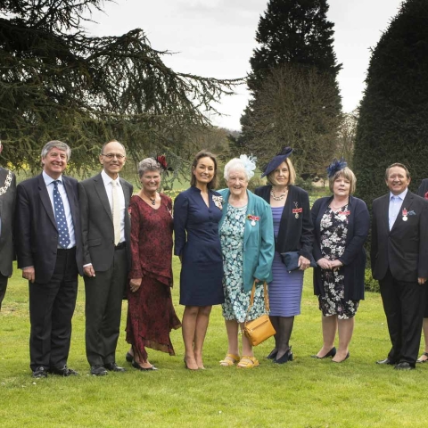 Cadet Flight Sergeant Harry East, Chair of North Yorkshire County Council Cllr Robert Windass, Vice Lord-Lieutenant Peter Scrope, Malcolm Margolis BEM, Joy Hudson BEM, Lord-Lieutenant Johanna Ropner, Pamela Morgan BEM, Patricia McBride BEM, Ann Lear BEM, Reverend Timothy Hurren BEM, Gillian Birks BEM, Leading Cadet Lydia Crampton and Cadet Sergeant Daniella Recchia