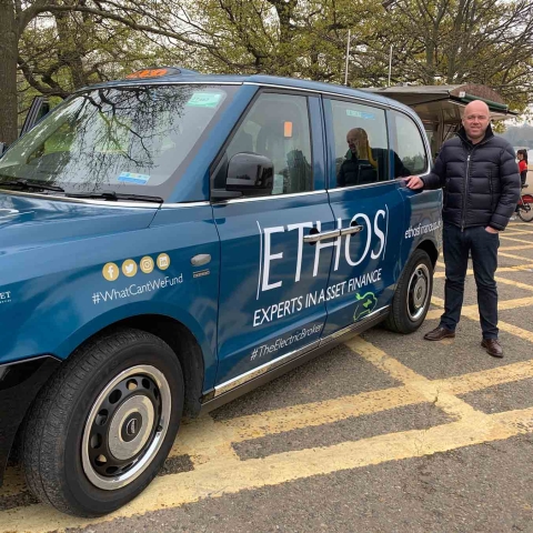 Taxi! Ethos Asset Finance MD Chris Brown with the new Ethos Asset Finance LEVC black cab