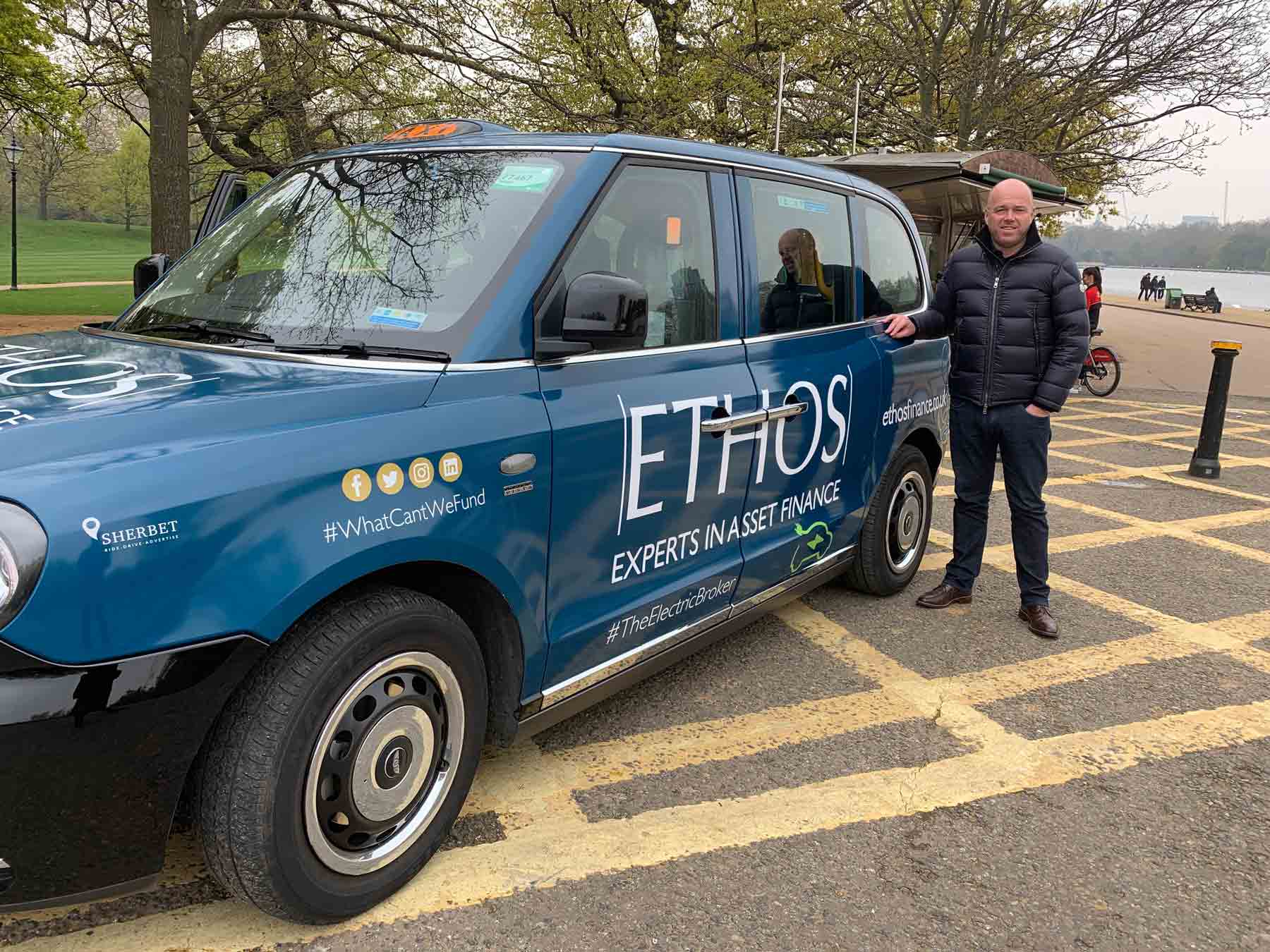 Taxi! Ethos Asset Finance MD Chris Brown with the new Ethos Asset Finance LEVC black cab