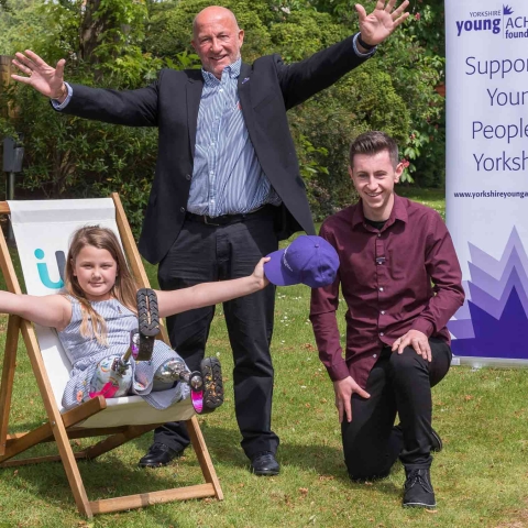 Launching the 2019 Awards are, from left, Maisie Catt, Yorkshire Young Achievers Foundation Vice Chairman Richard Stroud and Cameron Osburn