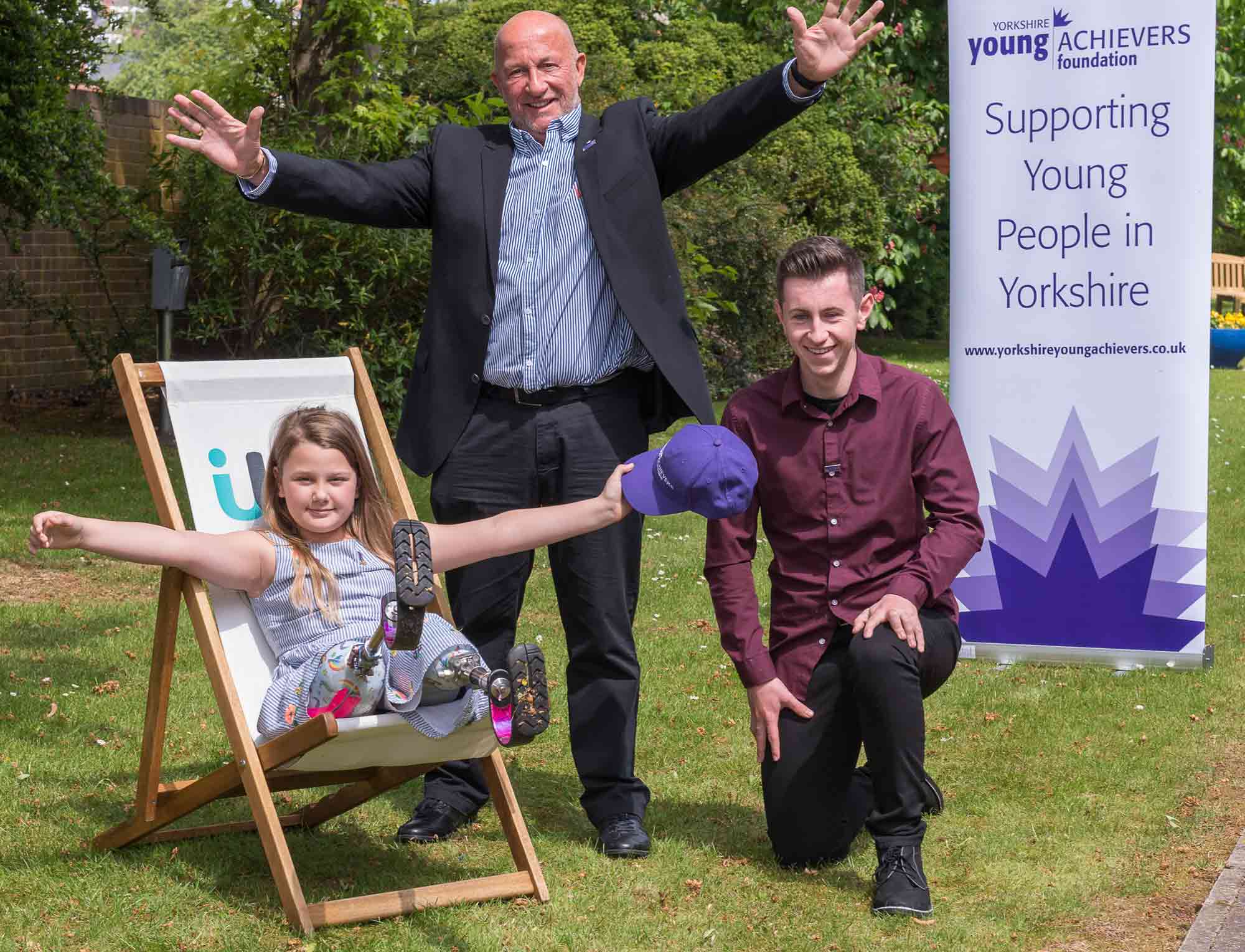 Launching the 2019 Awards are, from left, Maisie Catt, Yorkshire Young Achievers Foundation Vice Chairman Richard Stroud and Cameron Osburn