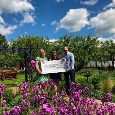 Generous Donation! James Staveley is pictured in the Walled Garden with Ripon Community Link chief executive Victoria Ashley, centre, and Ripon Community Link chair of trustees, Kathryn Harrison