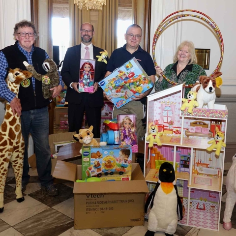 Bob Burns, Majestic Hotel general manager Matthew Hole, Toymaster managing director Ian Edmunds, and Maureen Burns
