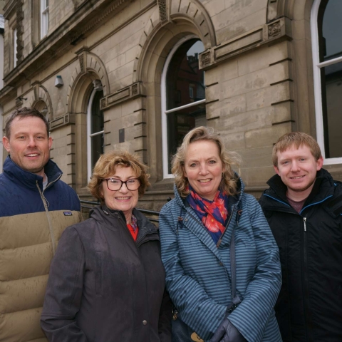 Tim Sutherland, Liz Baxandall, Cathy Allday and Cllr Ed Darling - outside Claro Chambers in Knaresborough