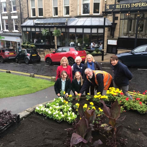 pictured is Head Teacher Nicola Matthews, Horticultural Officer Sue Wood and Gardener Richard Gilbert along with Pam Grant, President of Harrogate in Bloom and Fiona Fisk of competition sponsor Harrogate Flower Shows
