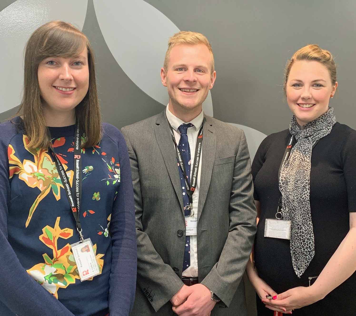 Rossett School teachers Nicole Veitch, Claire Reed and Christian Bruce-Halliwell, pictured from left, are among the first in the UK to gain national Chartered Teacher status