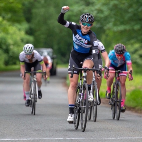 Abi crosses the line in first place in the Yorkshire Road Race Championships, which also incorporated the North-East and North West regions AN exceptionally talented 17-year-old Ripon Grammar School student blew the competition away at a prestigious regional cycling championships