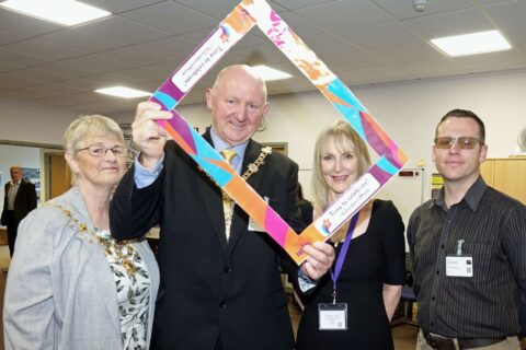 Charity Supporters! Pictured from left are Harrogate Mayoress, April Martin; The Mayor of Harrogate, Coun Stuart Martin; Disability Action Yorkshire chief executive, Jackie Snape; and David Skeet, CNG’s community liaison co-ordinator