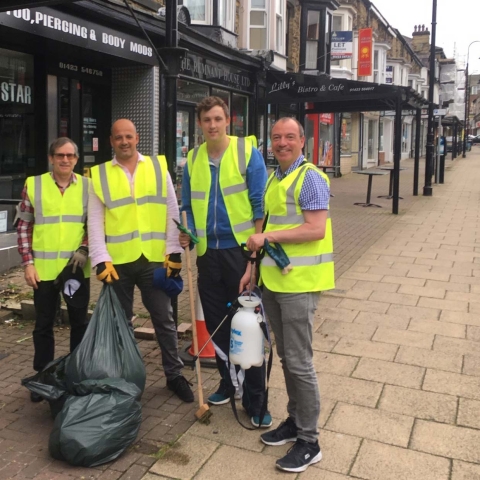Comm-Street-weed-clearing-l-r-Paul-Haslam,-Alex-Raubitschek,-Sam-Gibbs-and-Richard-Cooper