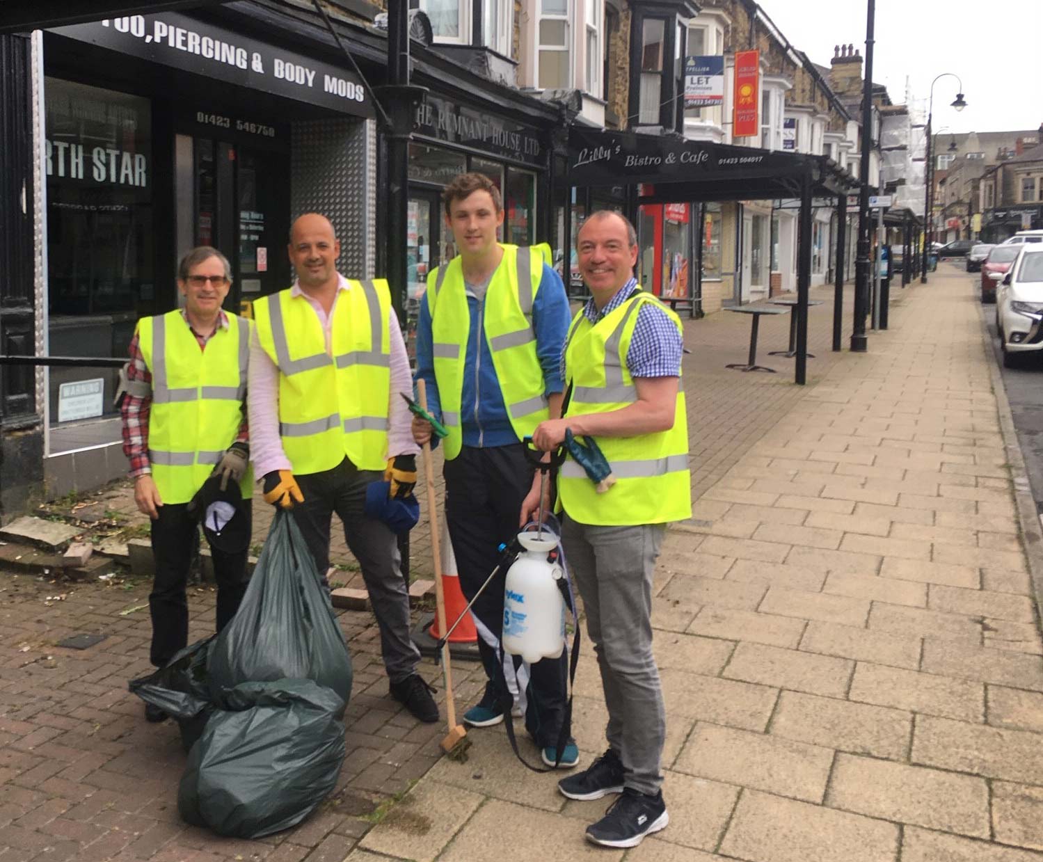 Comm-Street-weed-clearing-l-r-Paul-Haslam,-Alex-Raubitschek,-Sam-Gibbs-and-Richard-Cooper