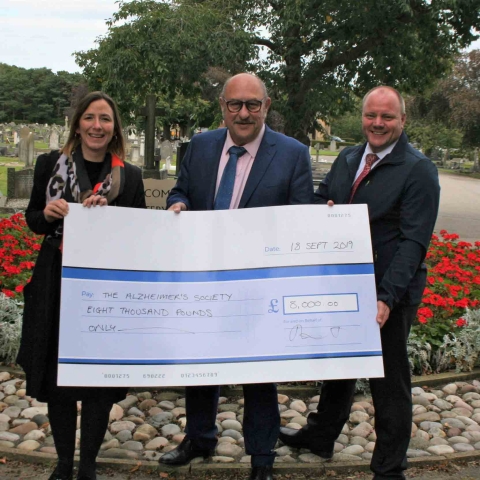 Leah Bull from Alzheimer’s Society with Councillor Andy Paraskos and Stephen Hemsworth from Harrogate Borough Council