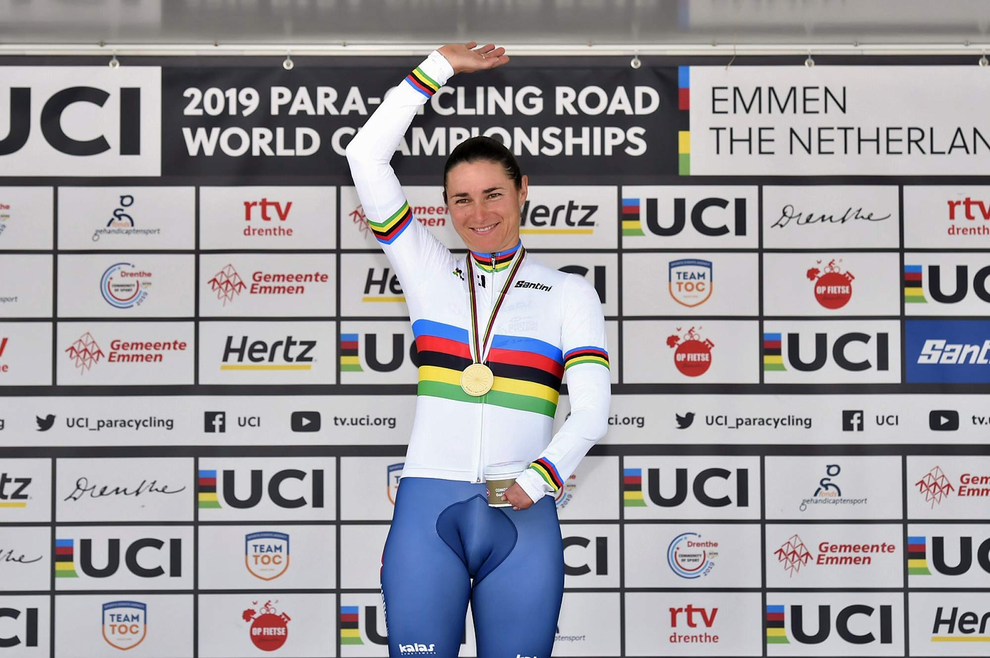 Dame Sarah Storey, who won the WC5 Individual Time Trial and Road Race at the 2019 UCI Para-Cycling Road World Championships in Emmen