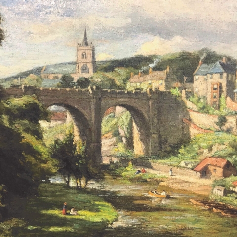 William Greaves (1852-1938), Knaresborough, oil on canvas, £5,500. NB He was born in Leeds, studied at Sheffield College of Art & mostly painted oils of the Yorkshire area.