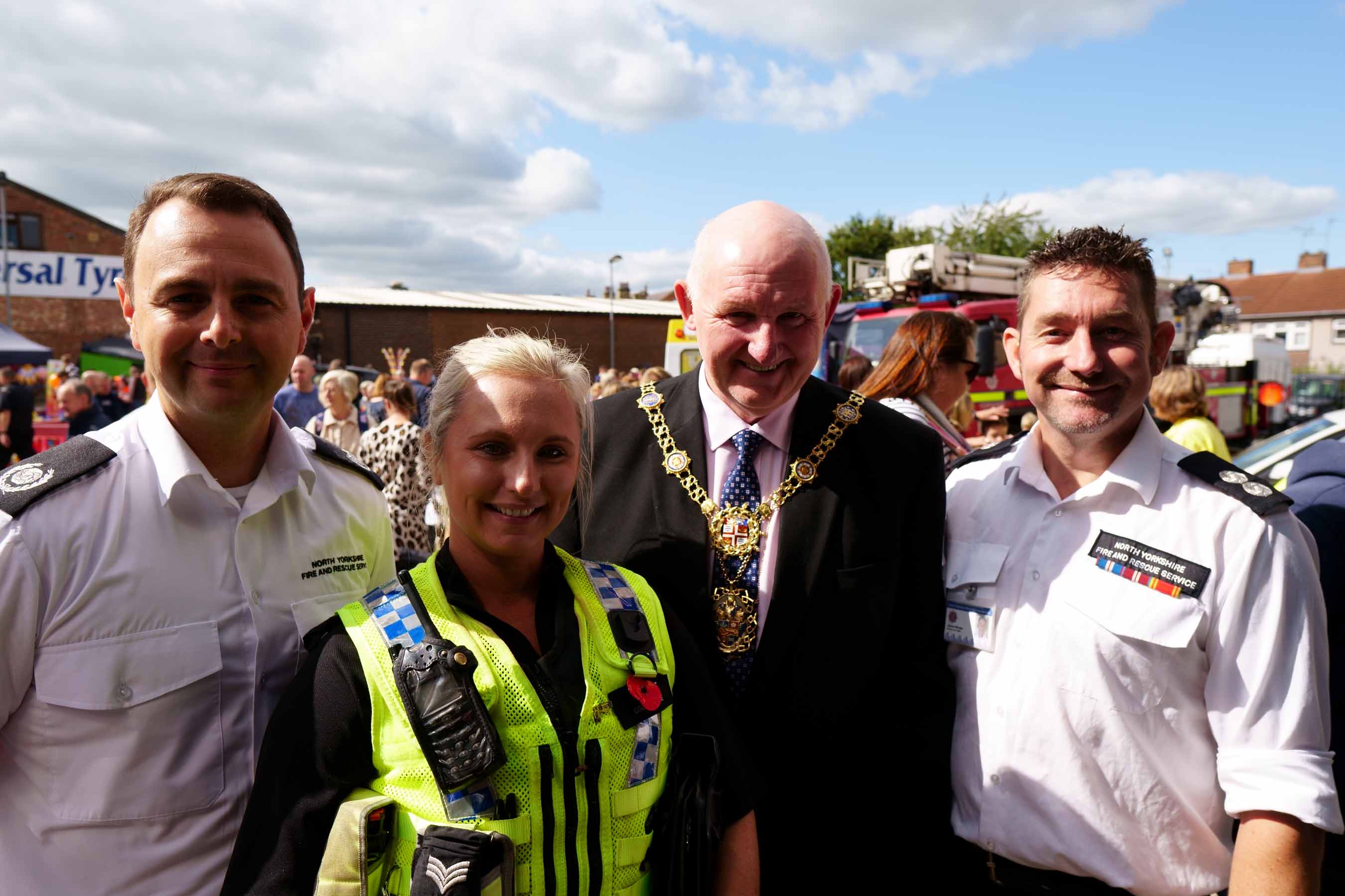 PS1461 Nicola Colbourne, The Mayor of Harrogate, Cllr Stuart Martin and Watch Manager, James Winder